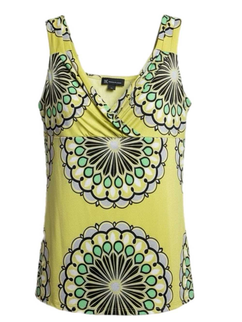 INC International Concepts Yellow Sleeveless Graphic V-Neck Tank